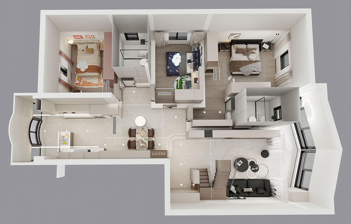 仇美蓉｜梅花山庄36-3-605-132㎡-简约风格｜3室2厅2卫｜老房装修｜定制家｜全包18万｜00_06鸟瞰图